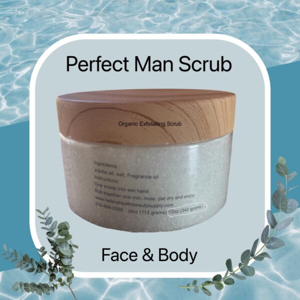 A man 's face and body scrub is shown.